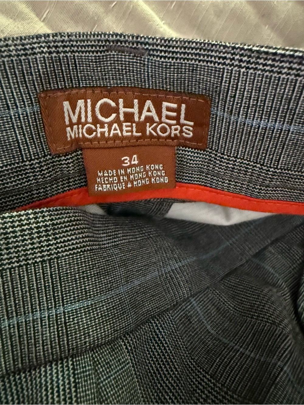 MICHAEL Michael Kors Men's Gray & Blue Plaid Dress Pants Flat front 34x30